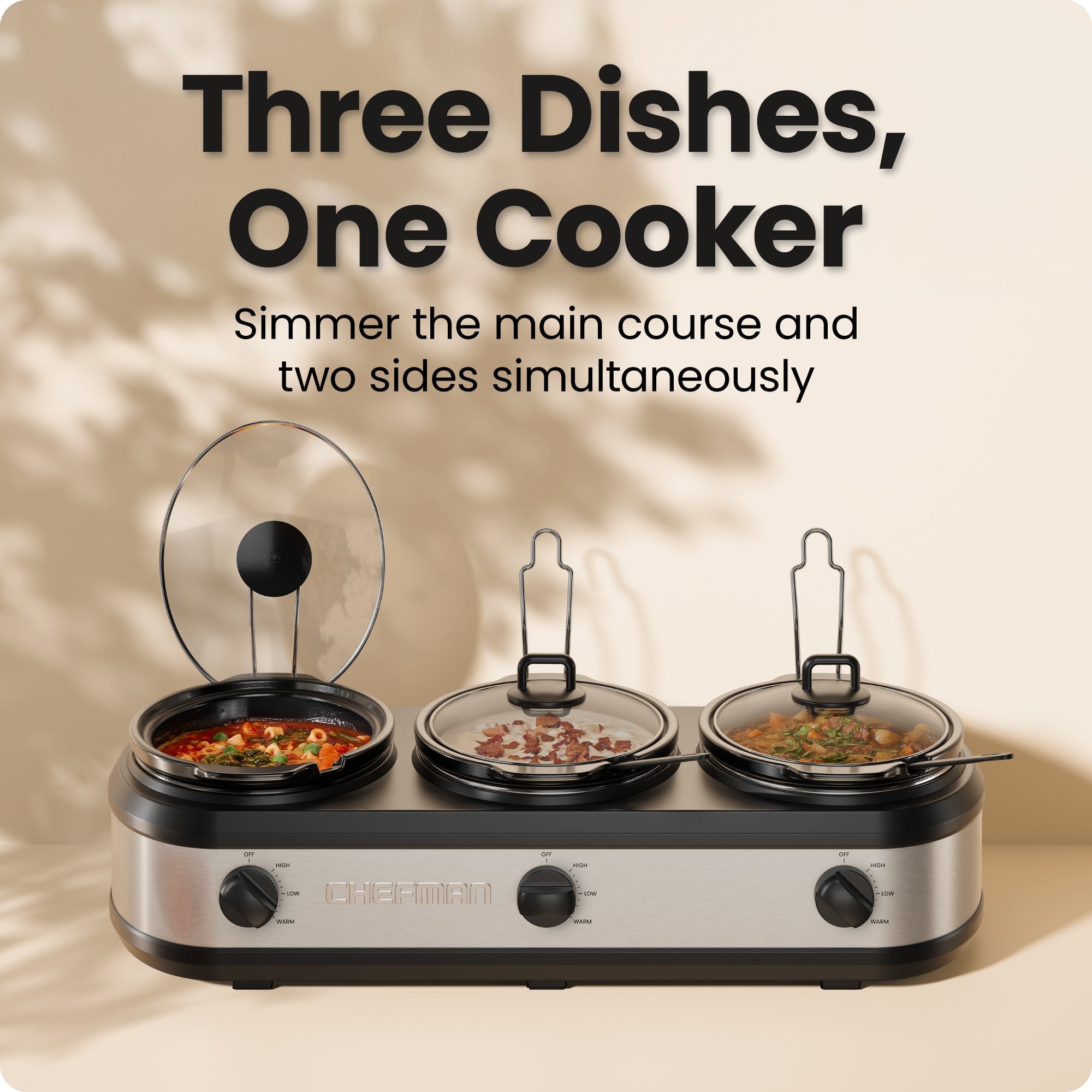 Stainless-Steel Triple Slow Cooker Buffet