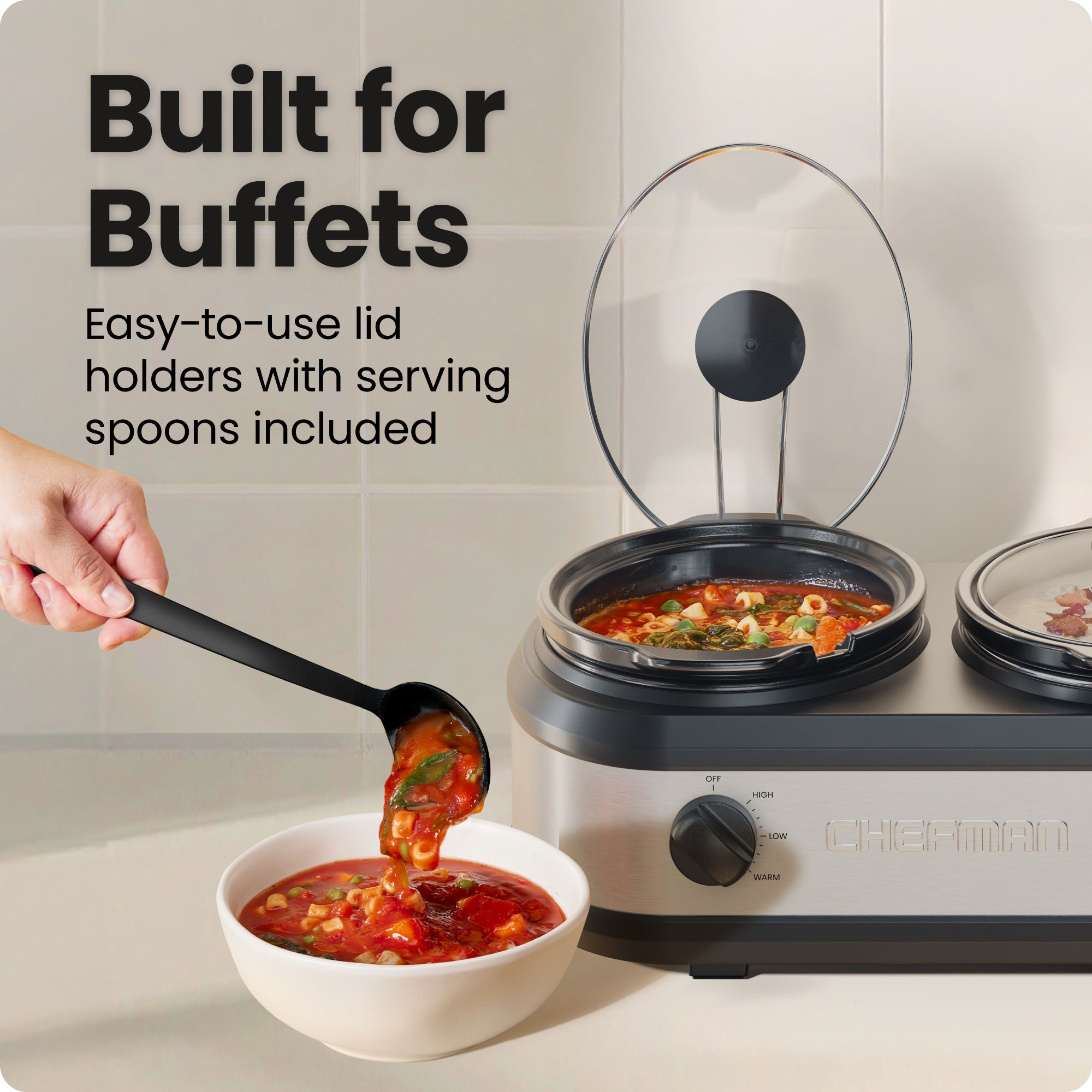 Stainless-Steel Triple Slow Cooker Buffet