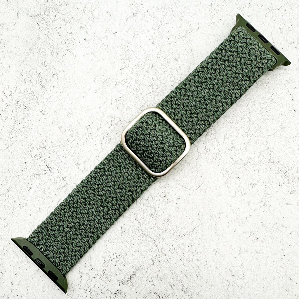 Braided Elastic Watch Strap With Buckle For Apple Watch | OLIVE GREEN