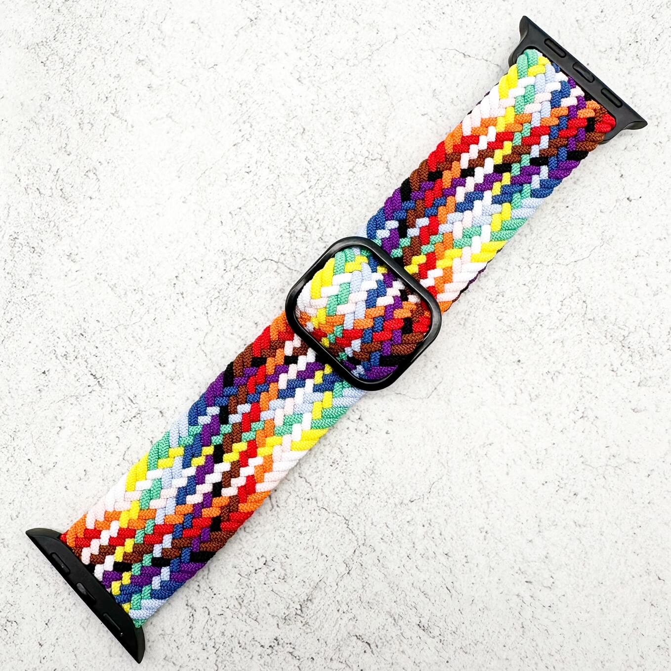 Braided Elastic Watch Strap With Buckle For Apple Watch | RAINBOW