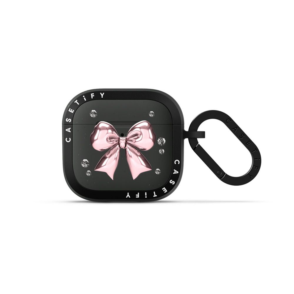 Metallic Pink Ribbon Earbuds Case