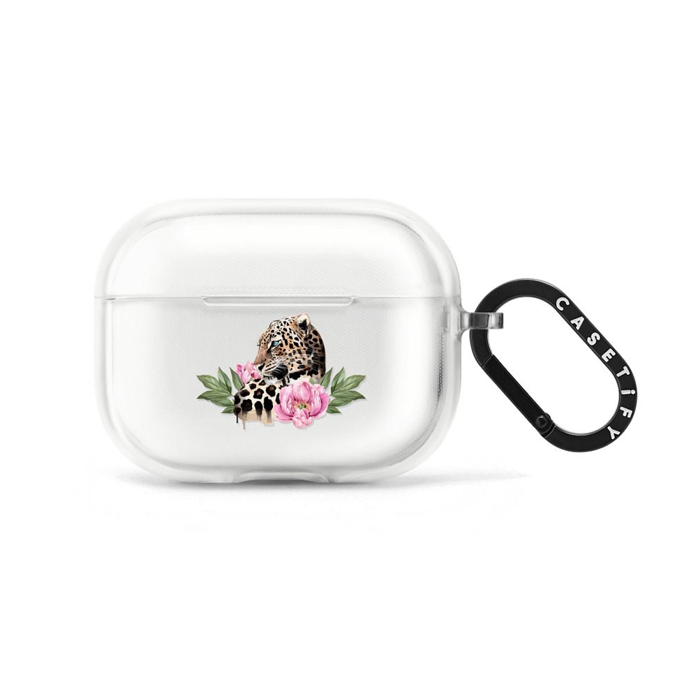 Leopard with peonies Earbuds Case