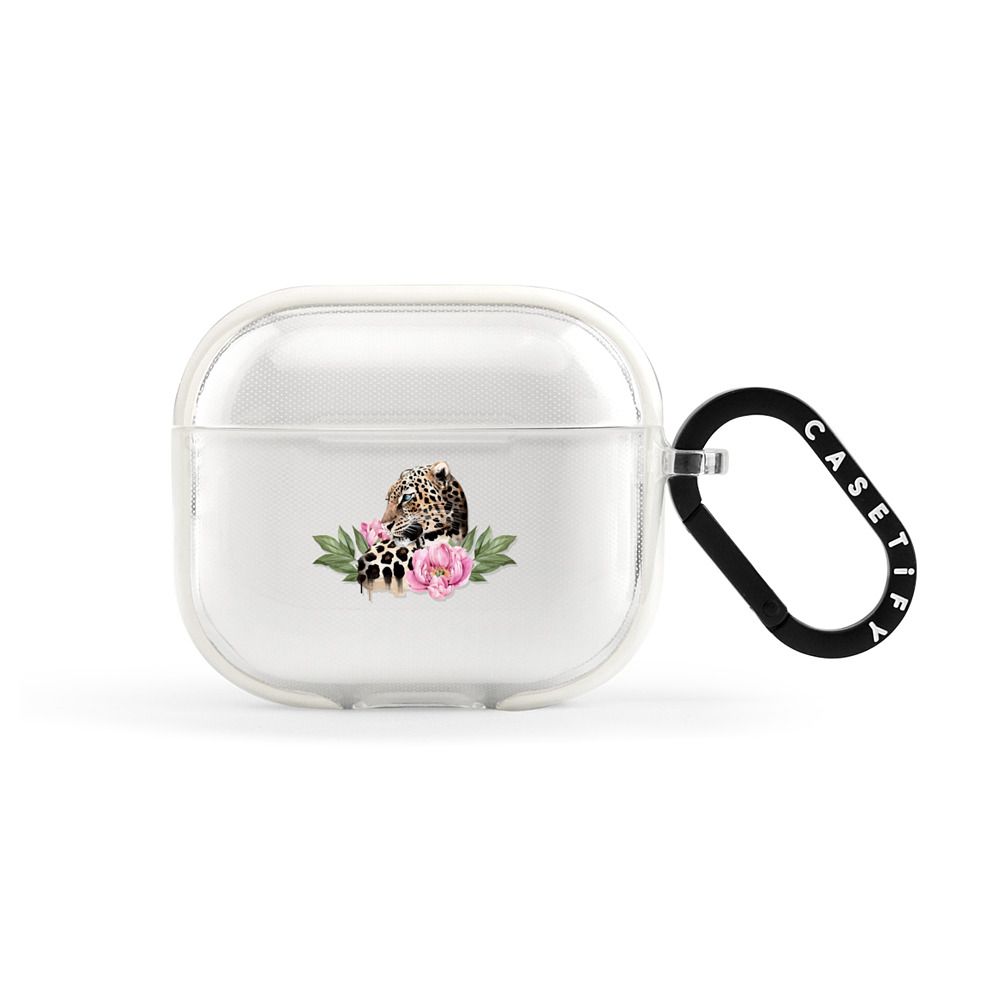 Leopard with peonies Earbuds Case Main image