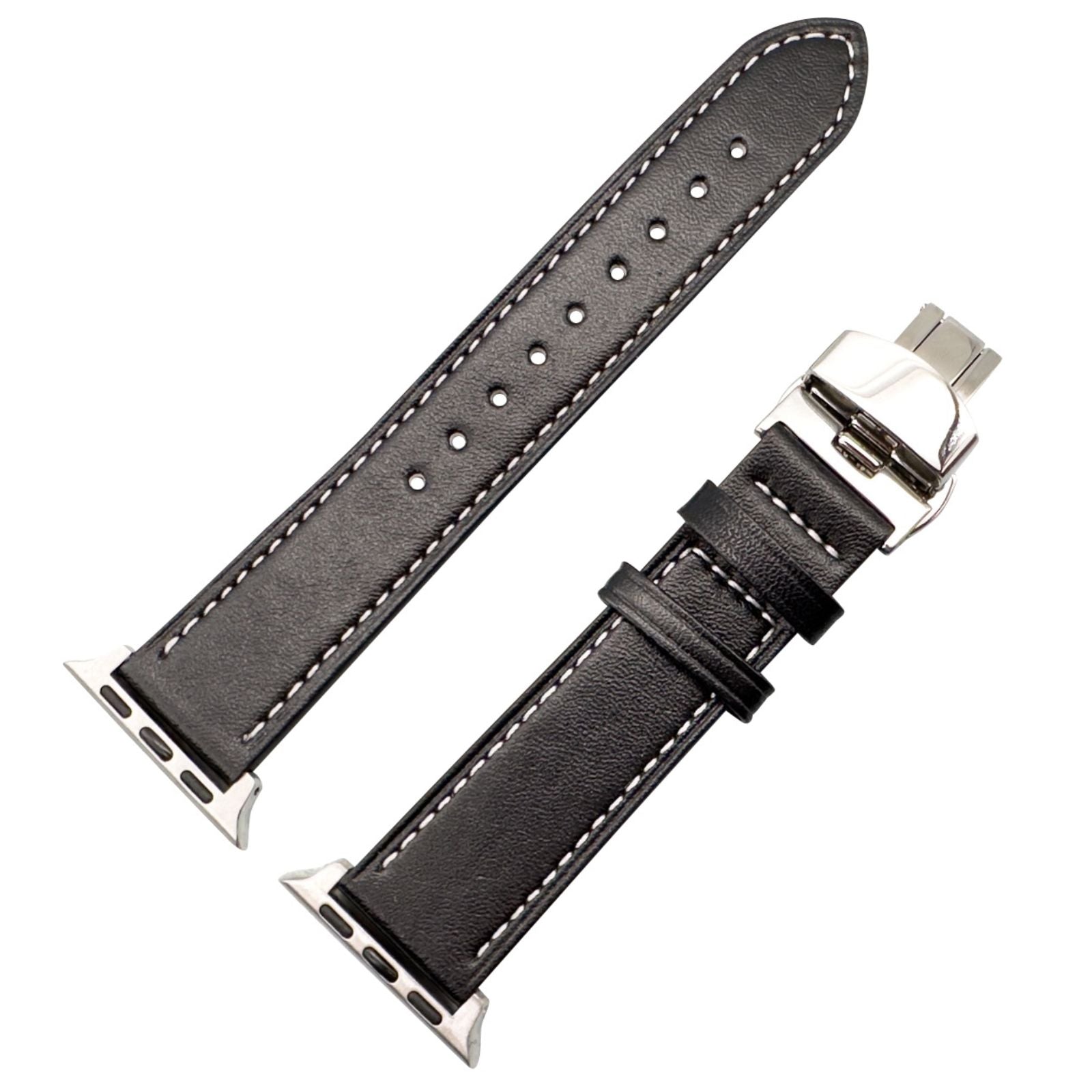 Genuine Leather Strap With Butterfly Clasp For Apple Watch | BLACK Main image