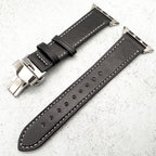 Genuine Leather Strap With Butterfly Clasp For Apple Watch | BLACK