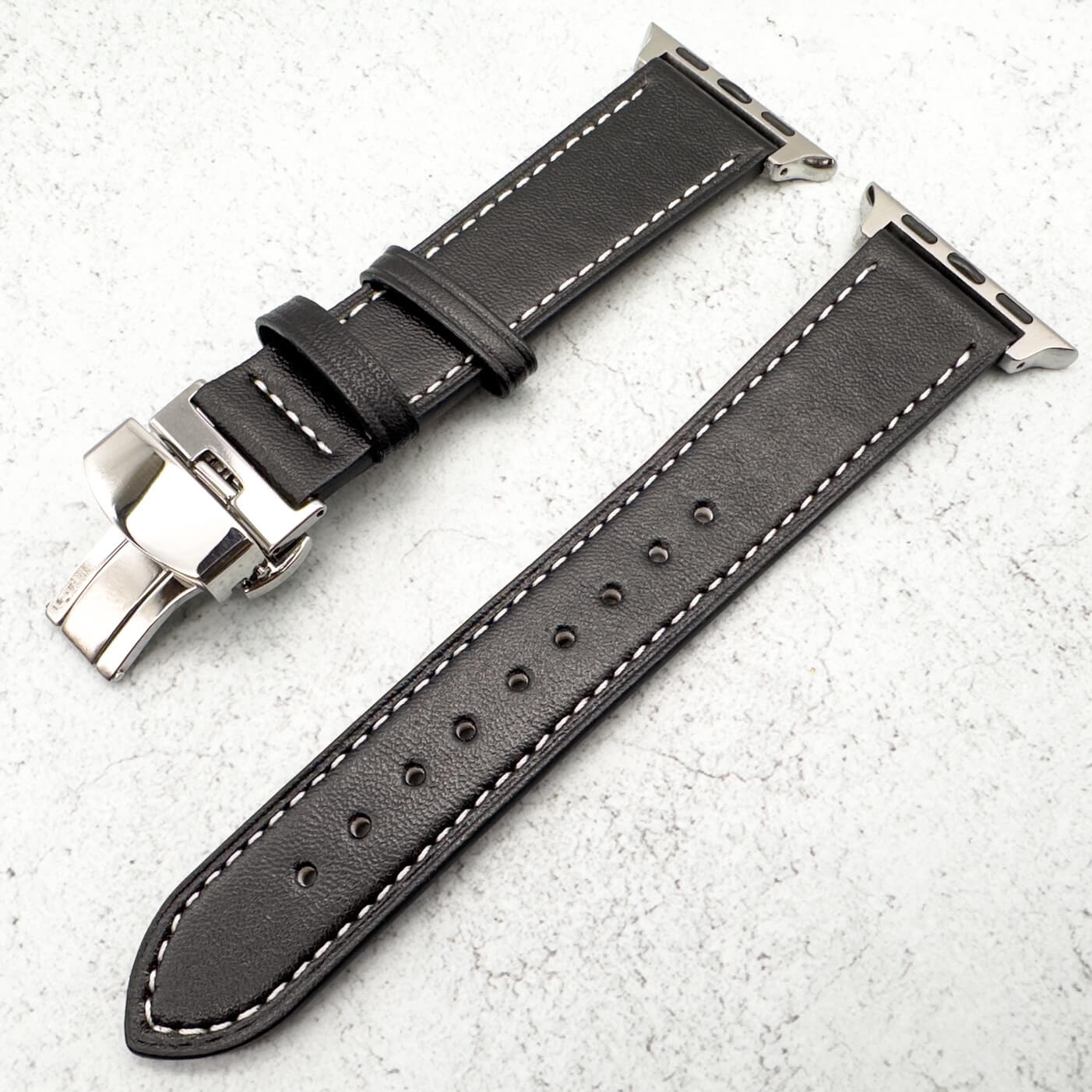Genuine Leather Strap With Butterfly Clasp For Apple Watch | BLACK