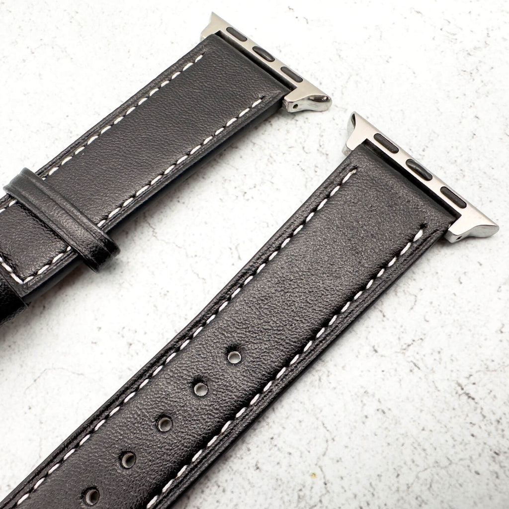 Genuine Leather Strap With Butterfly Clasp For Apple Watch | BLACK