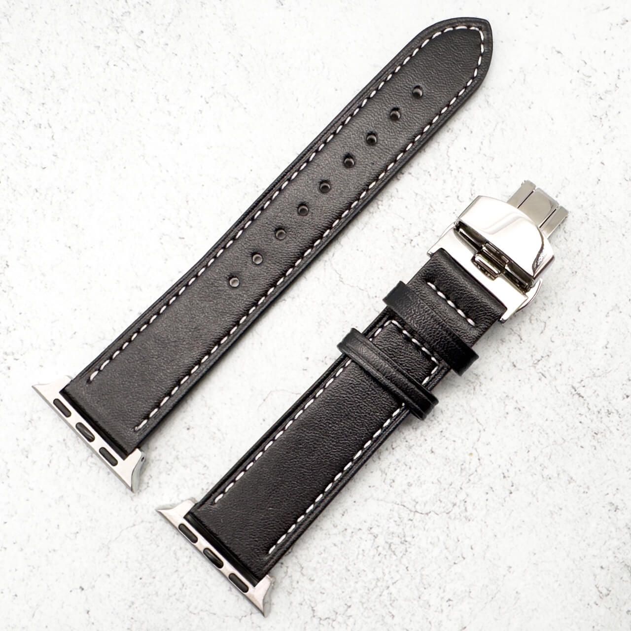 Genuine Leather Strap With Butterfly Clasp For Apple Watch | BLACK