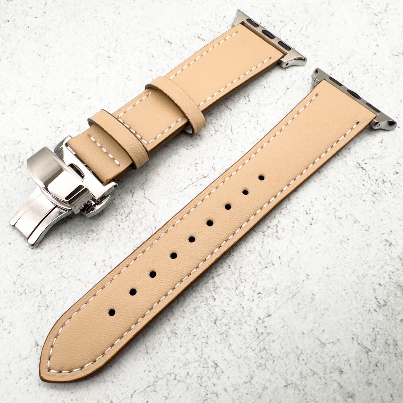 Genuine Leather Strap With Butterfly Clasp For Apple Watch | CREAM
