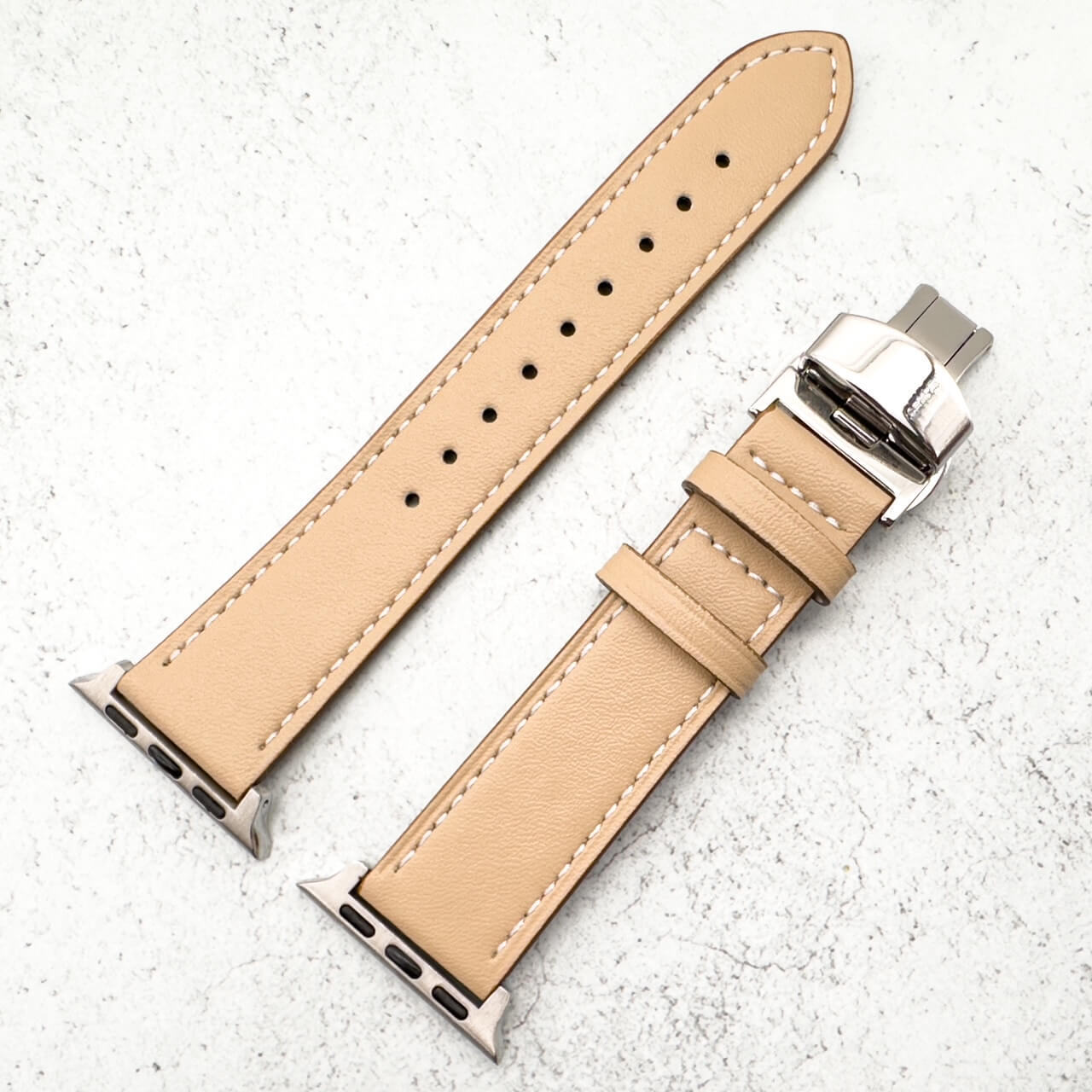 Genuine Leather Strap With Butterfly Clasp For Apple Watch | CREAM