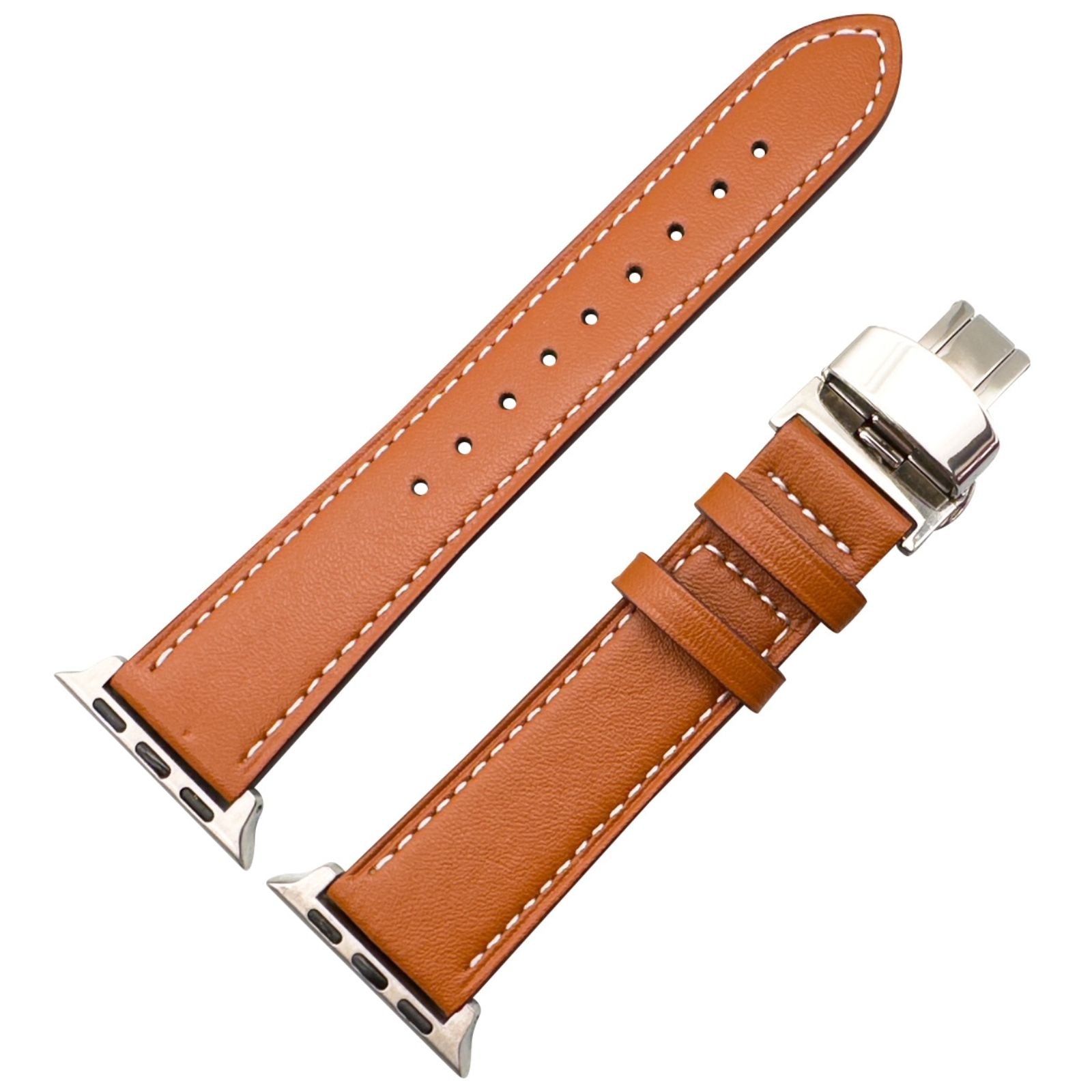 Genuine Leather Strap With Butterfly Clasp For Apple Watch | TAN BROWN
