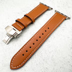 Genuine Leather Strap With Butterfly Clasp For Apple Watch | TAN BROWN