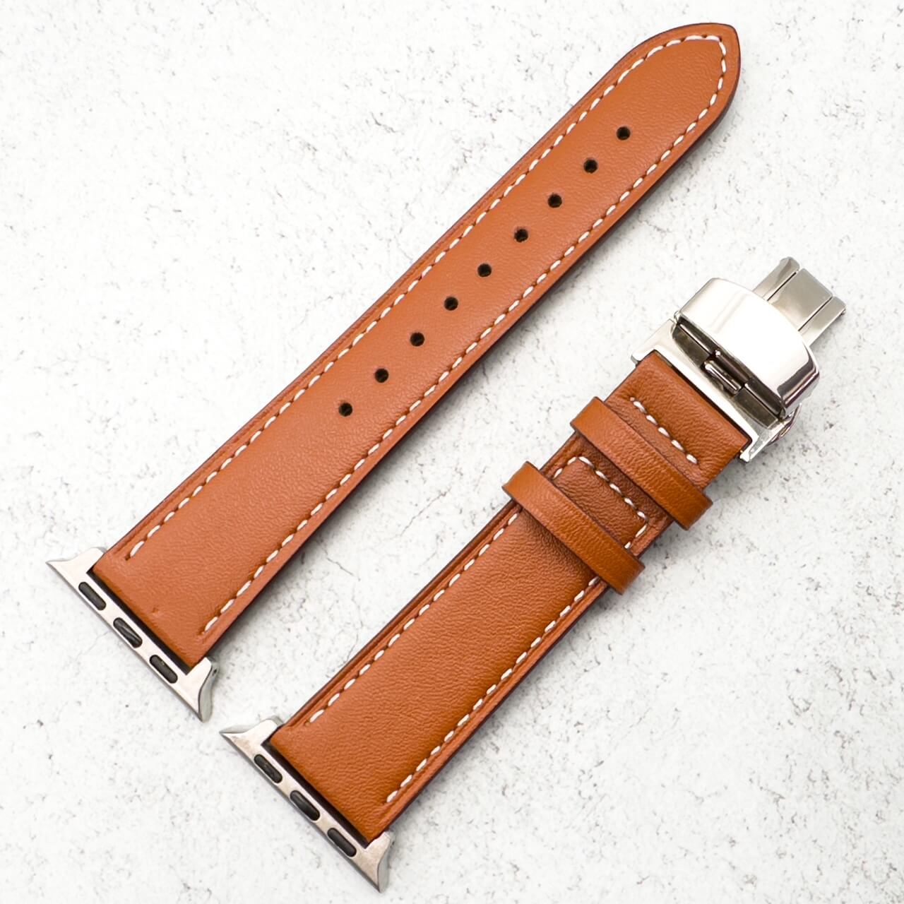 Genuine Leather Strap With Butterfly Clasp For Apple Watch | TAN BROWN