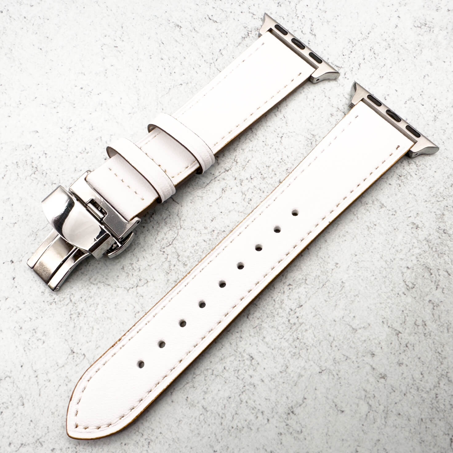 Genuine Leather Strap With Butterfly Clasp For Apple Watch | WHITE