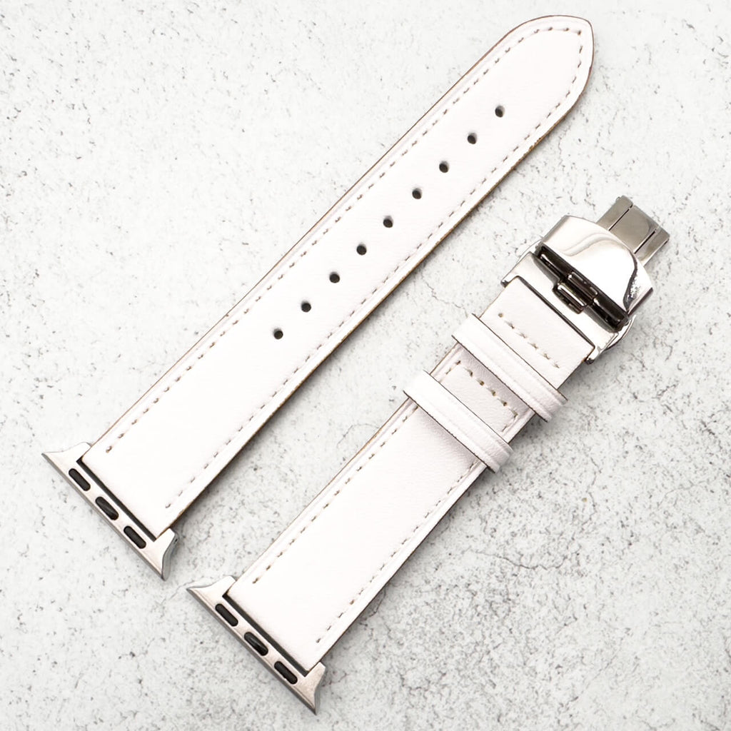 Genuine Leather Strap With Butterfly Clasp For Apple Watch | WHITE