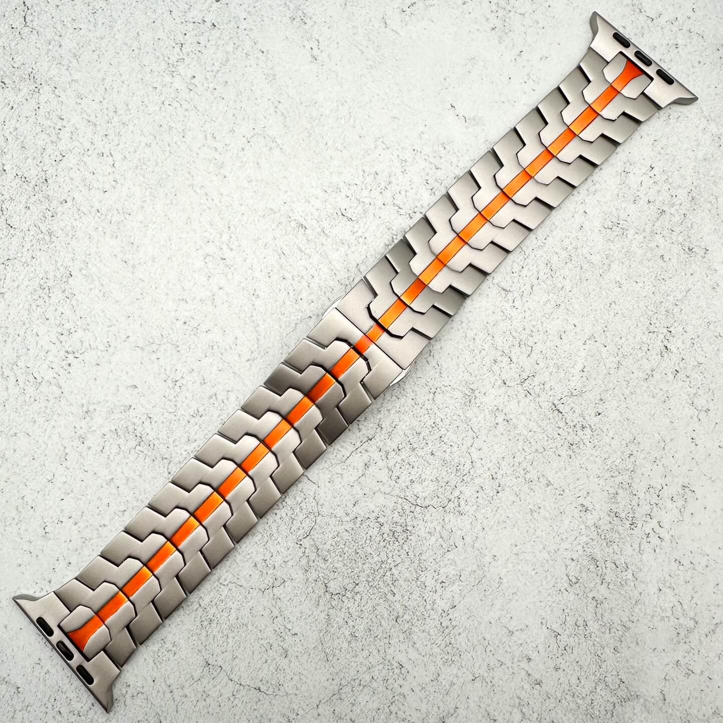 Titanium Style Metal Strap For Apple Watch | SILVER / ORANGE Secondary image