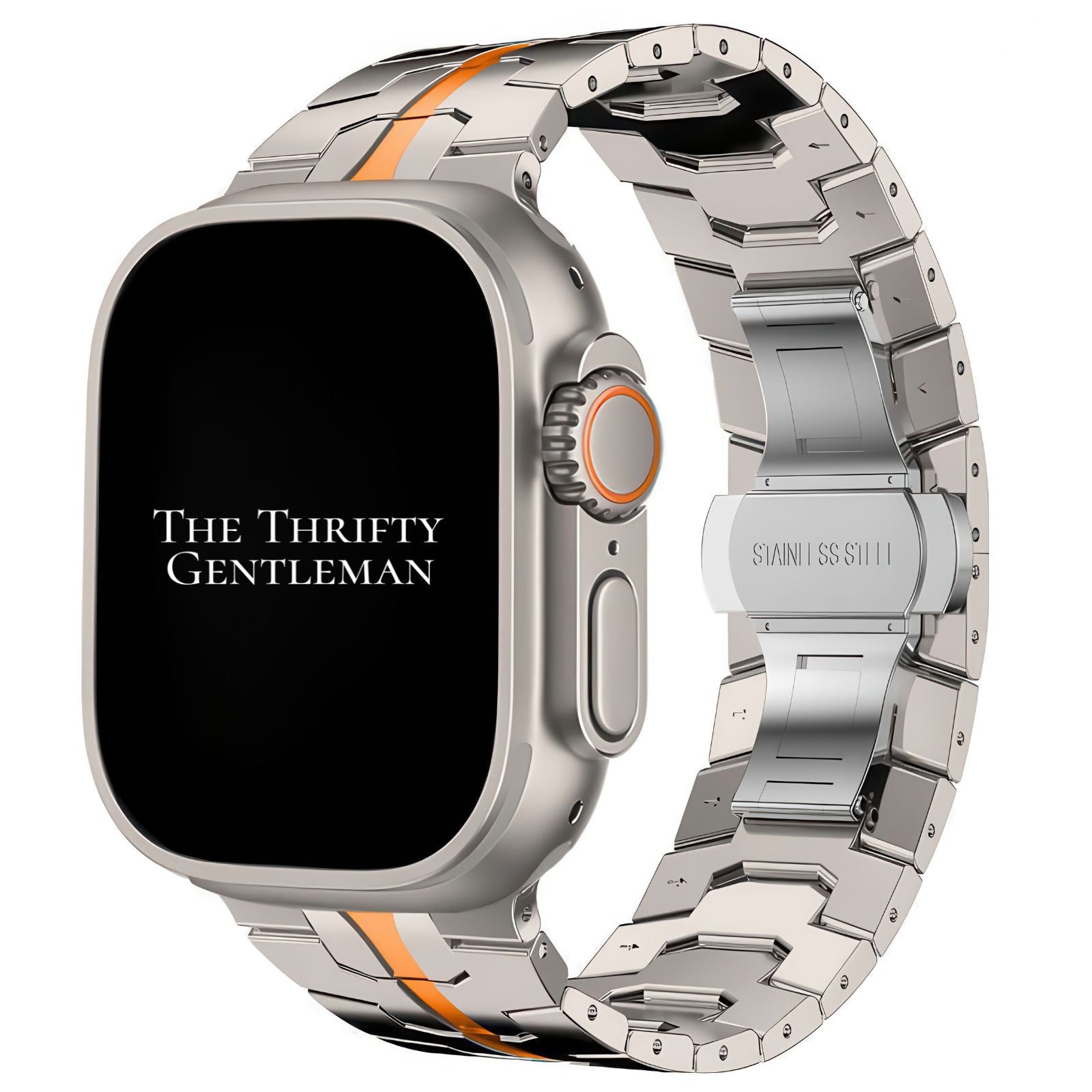 Titanium Style Metal Strap For Apple Watch | SILVER / ORANGE Main image