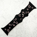 Silicone Floral Engraved Watch Strap For Apple Watch | BLACK / PINK