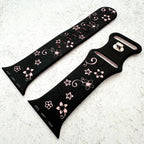 Silicone Floral Engraved Watch Strap For Apple Watch | BLACK / PINK