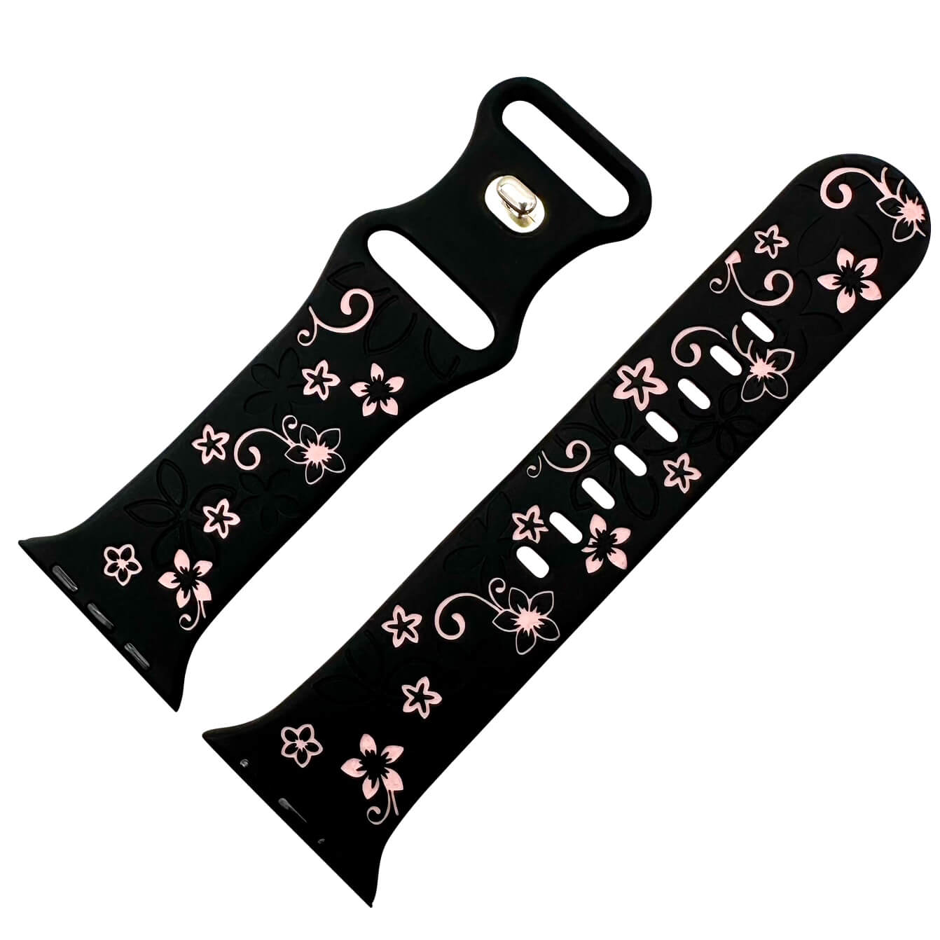 Silicone Floral Engraved Watch Strap For Apple Watch | BLACK / PINK Main image