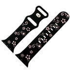 Silicone Floral Engraved Watch Strap For Apple Watch | BLACK / PINK