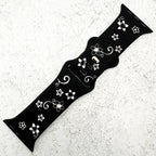 Silicone Floral Engraved Watch Strap For Apple Watch | BLACK / WHITE