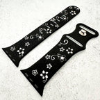 Silicone Floral Engraved Watch Strap For Apple Watch | BLACK / WHITE