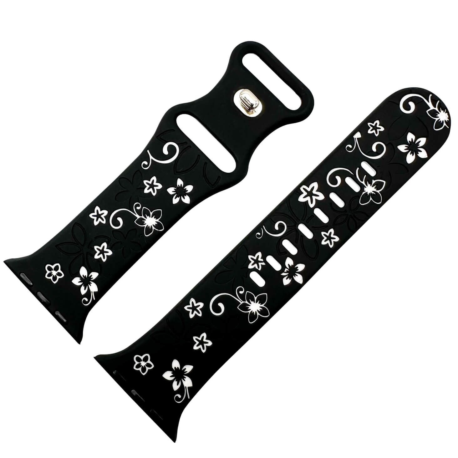 Silicone Floral Engraved Watch Strap For Apple Watch | BLACK / WHITE