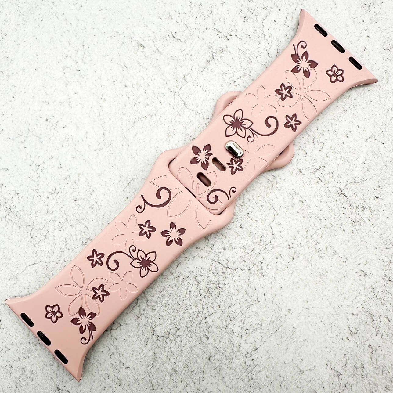 Silicone Floral Engraved Watch Strap For Apple Watch | PINK / VIOLET