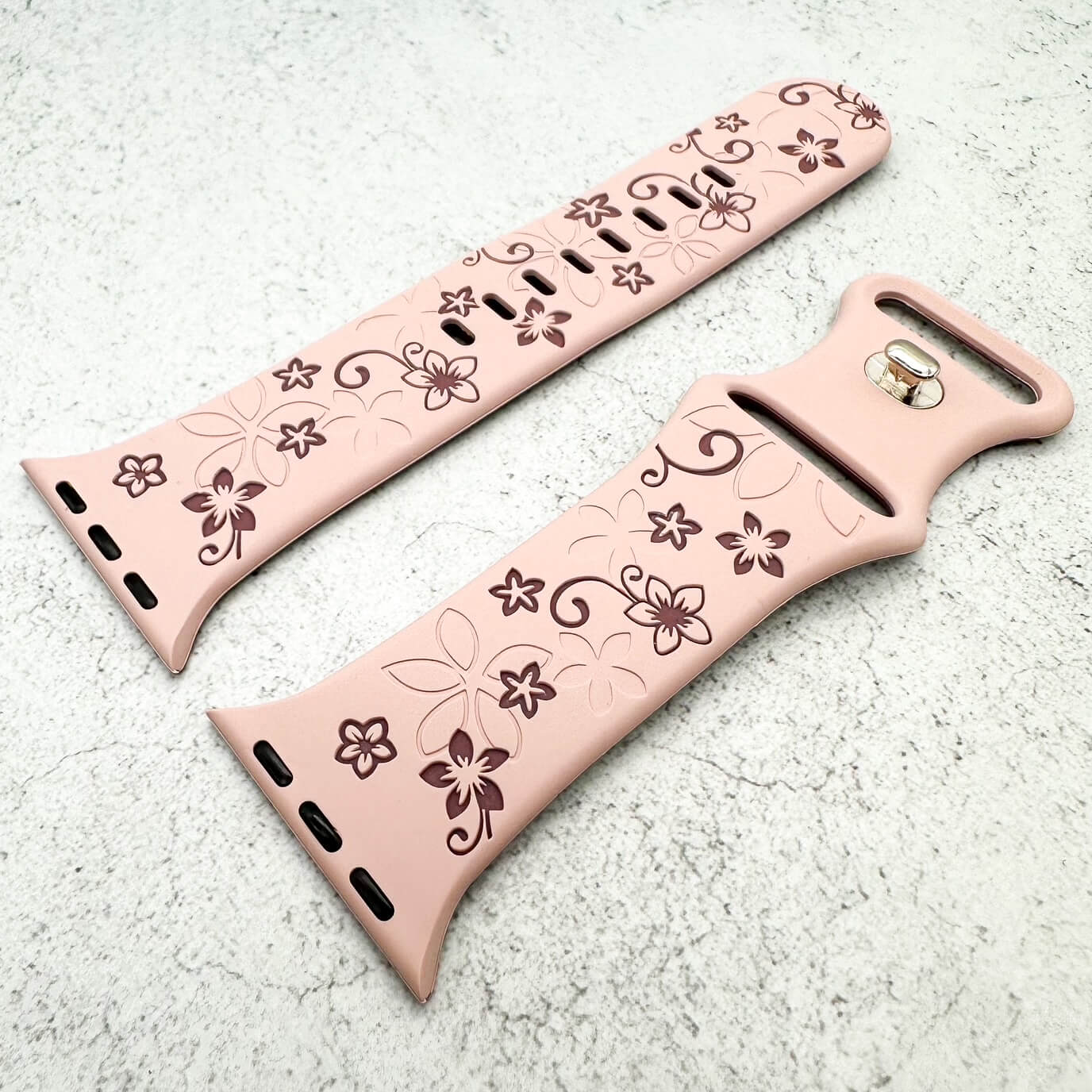 Silicone Floral Engraved Watch Strap For Apple Watch | PINK / VIOLET