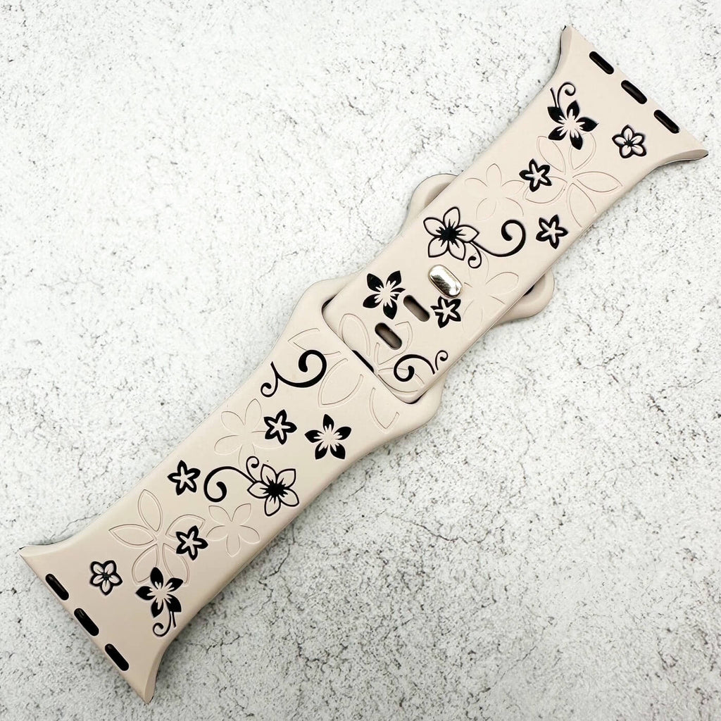 Silicone Floral Engraved Watch Strap For Apple Watch | STARLIGHT WHITE / BLACK