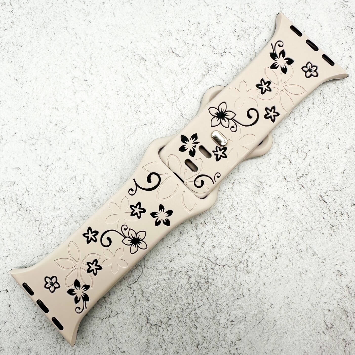 Silicone Floral Engraved Watch Strap For Apple Watch | STARLIGHT WHITE / BLACK
