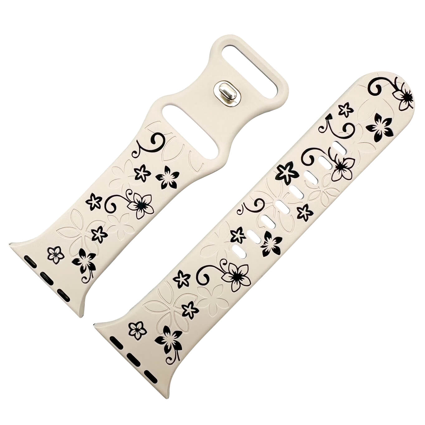Silicone Floral Engraved Watch Strap For Apple Watch | STARLIGHT WHITE / BLACK Main image