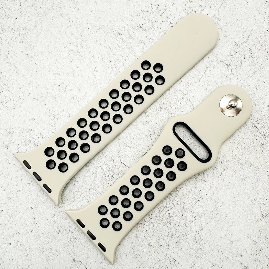 Silicone Sport Watch Strap For Apple Watch | ANTIQUE WHITE / BLACK