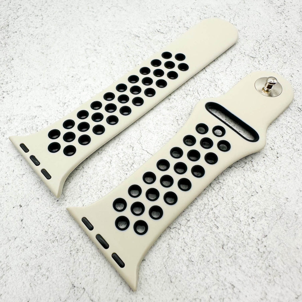 Silicone Sport Watch Strap For Apple Watch | ANTIQUE WHITE / BLACK