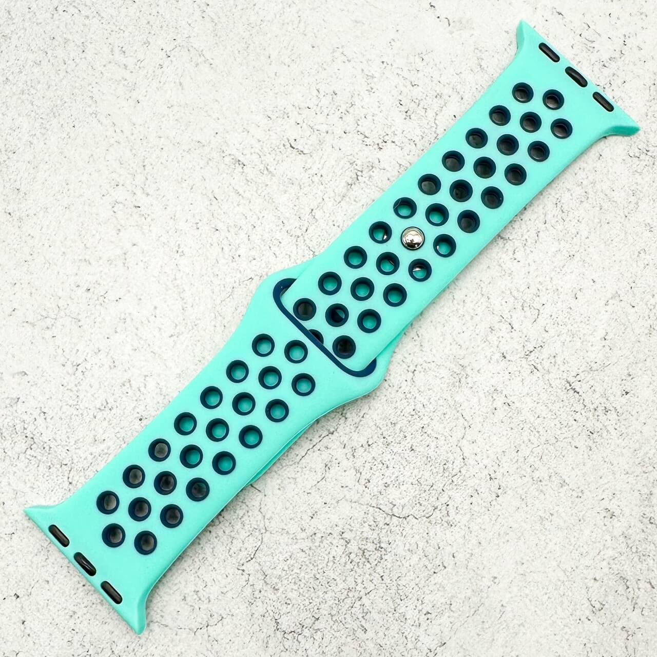 Silicone Sport Watch Strap For Apple Watch | AQUA / NAVY BLUE Secondary image