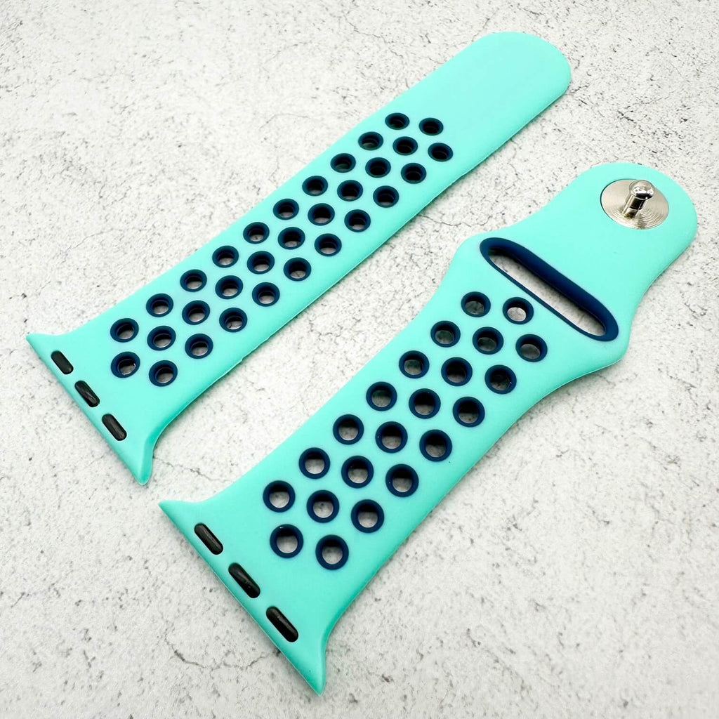 Silicone Sport Watch Strap For Apple Watch | AQUA / NAVY BLUE