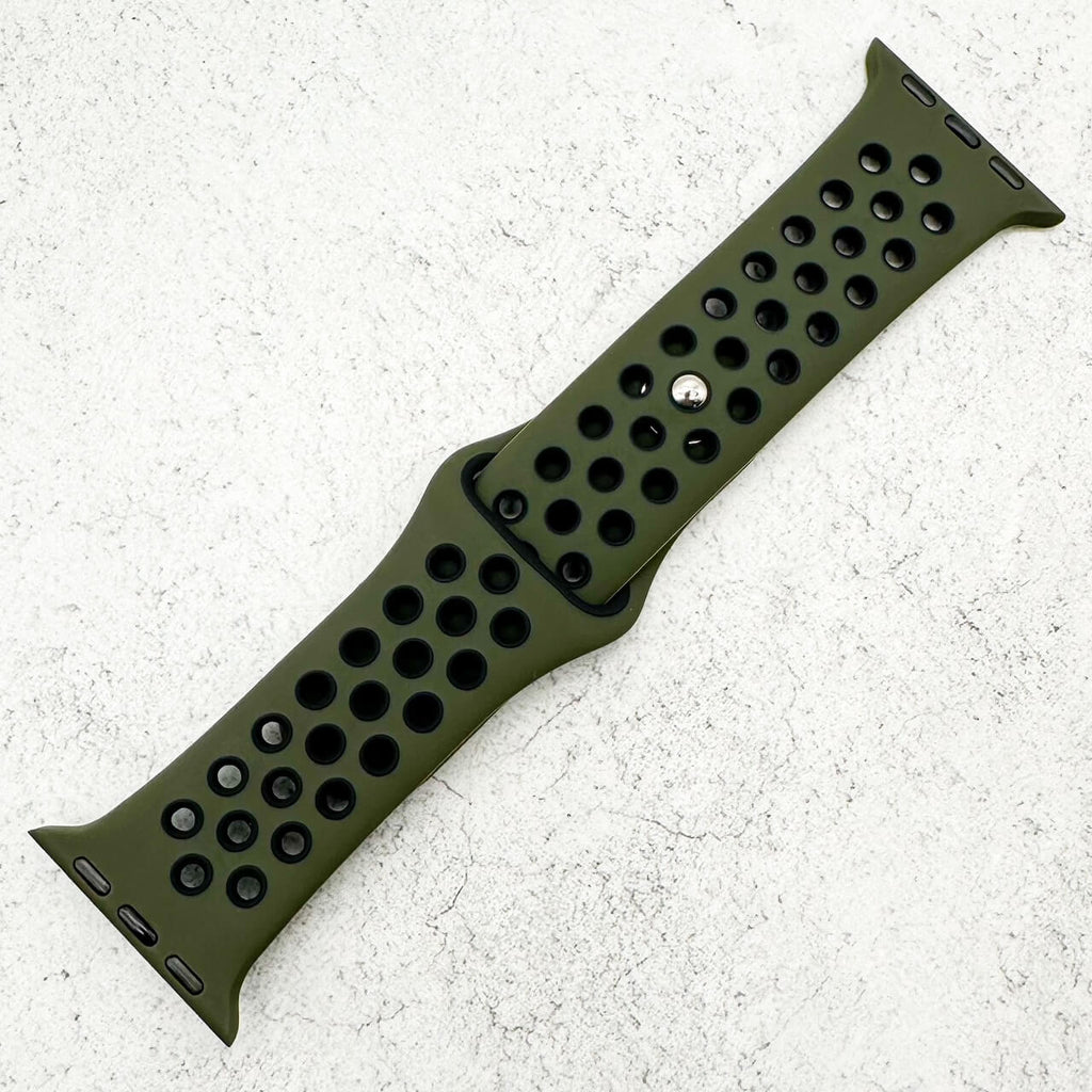 Silicone Sport Watch Strap For Apple Watch | ARMY GREEN / BLACK