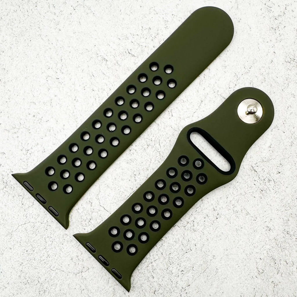 Silicone Sport Watch Strap For Apple Watch | ARMY GREEN / BLACK
