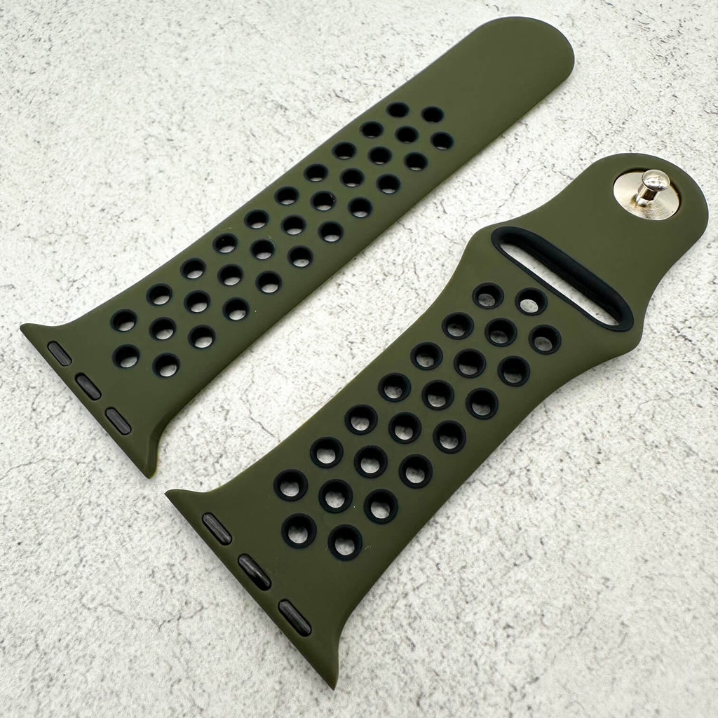 Silicone Sport Watch Strap For Apple Watch | ARMY GREEN / BLACK