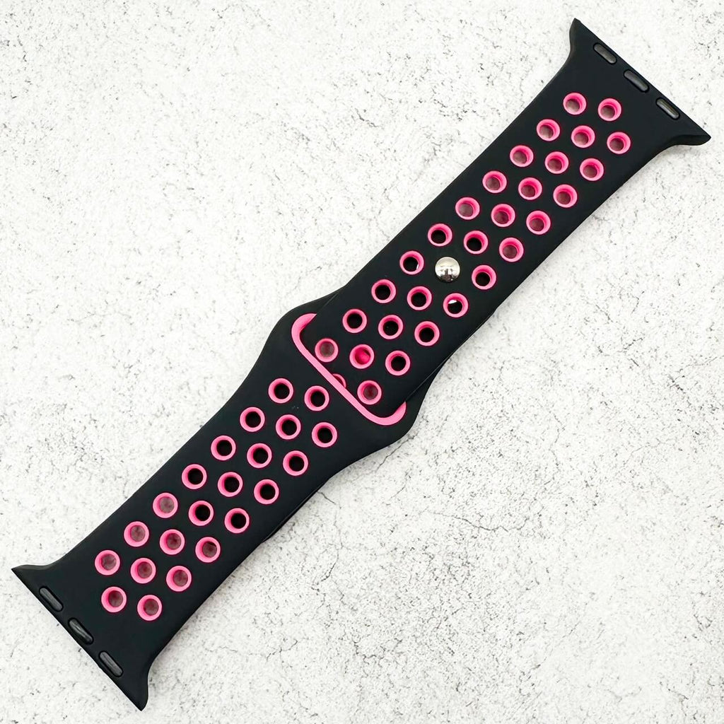 Silicone Sport Watch Strap For Apple Watch | BLACK / PINK