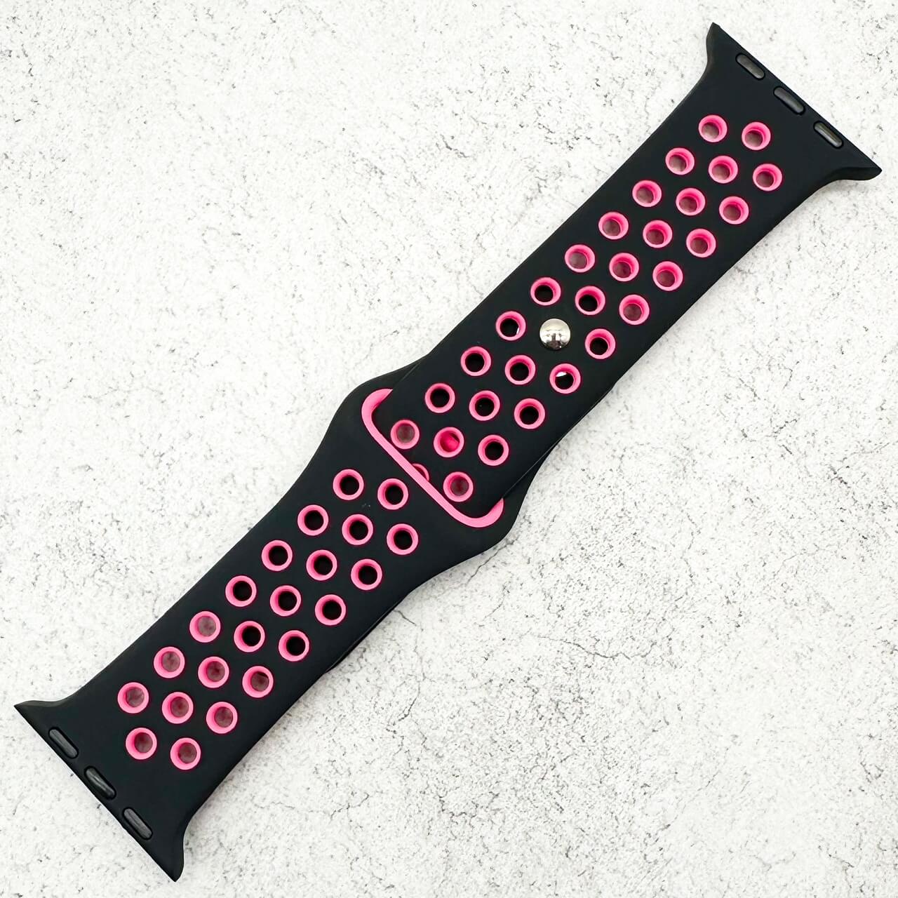 Silicone Sport Watch Strap For Apple Watch | BLACK / PINK