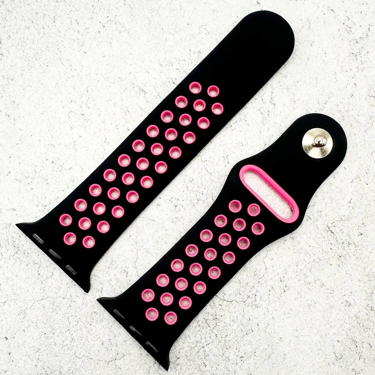 Silicone Sport Watch Strap For Apple Watch | BLACK / PINK