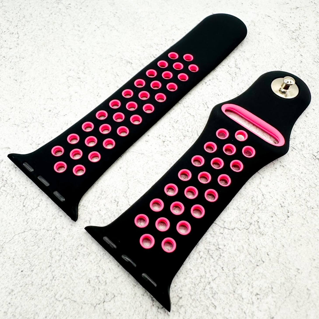 Silicone Sport Watch Strap For Apple Watch | BLACK / PINK