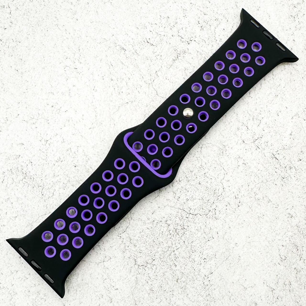 Silicone Sport Watch Strap For Apple Watch | BLACK / PURPLE Secondary image