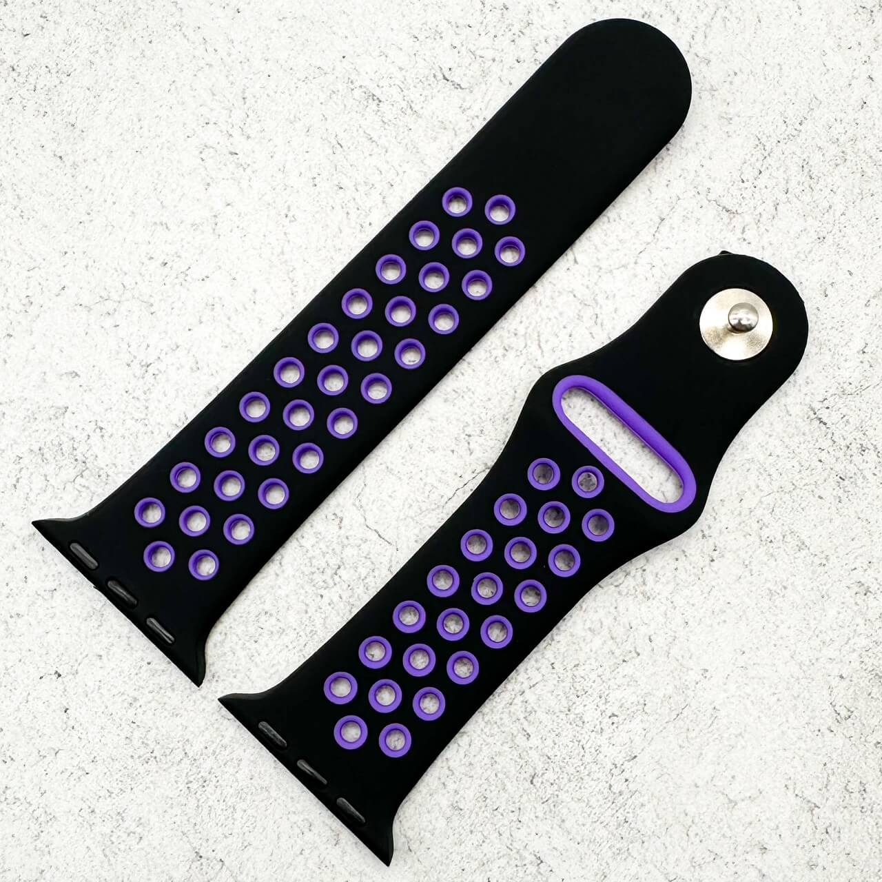 Silicone Sport Watch Strap For Apple Watch | BLACK / PURPLE