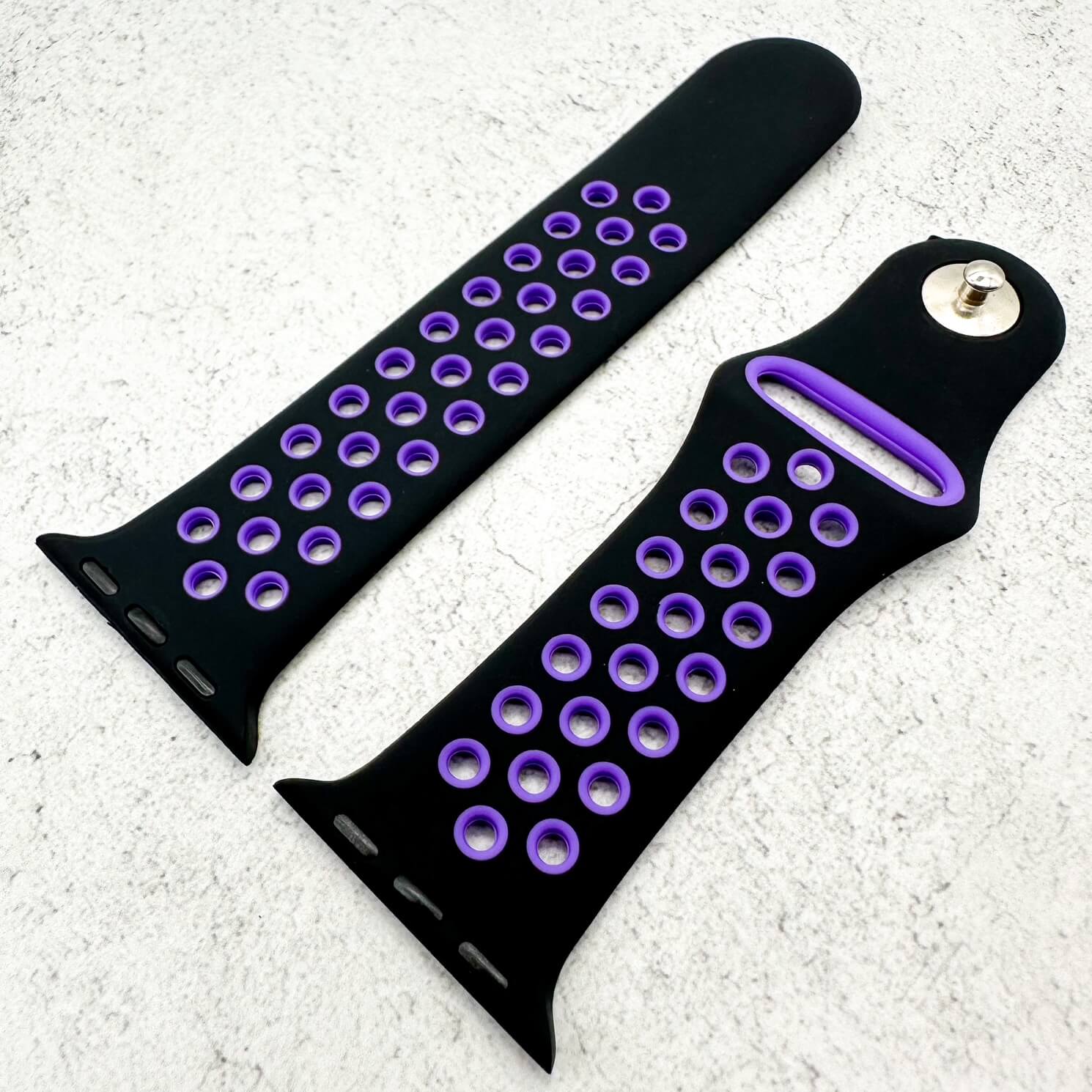 Silicone Sport Watch Strap For Apple Watch | BLACK / PURPLE