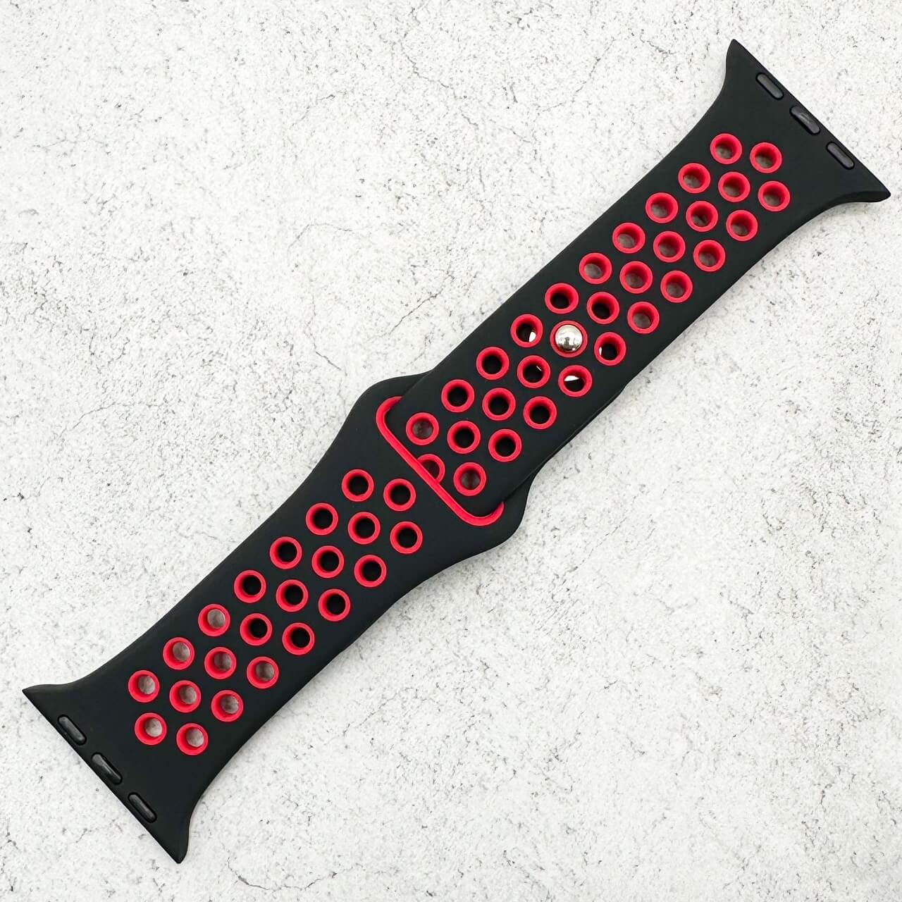 Silicone Sport Watch Strap For Apple Watch | BLACK / RED