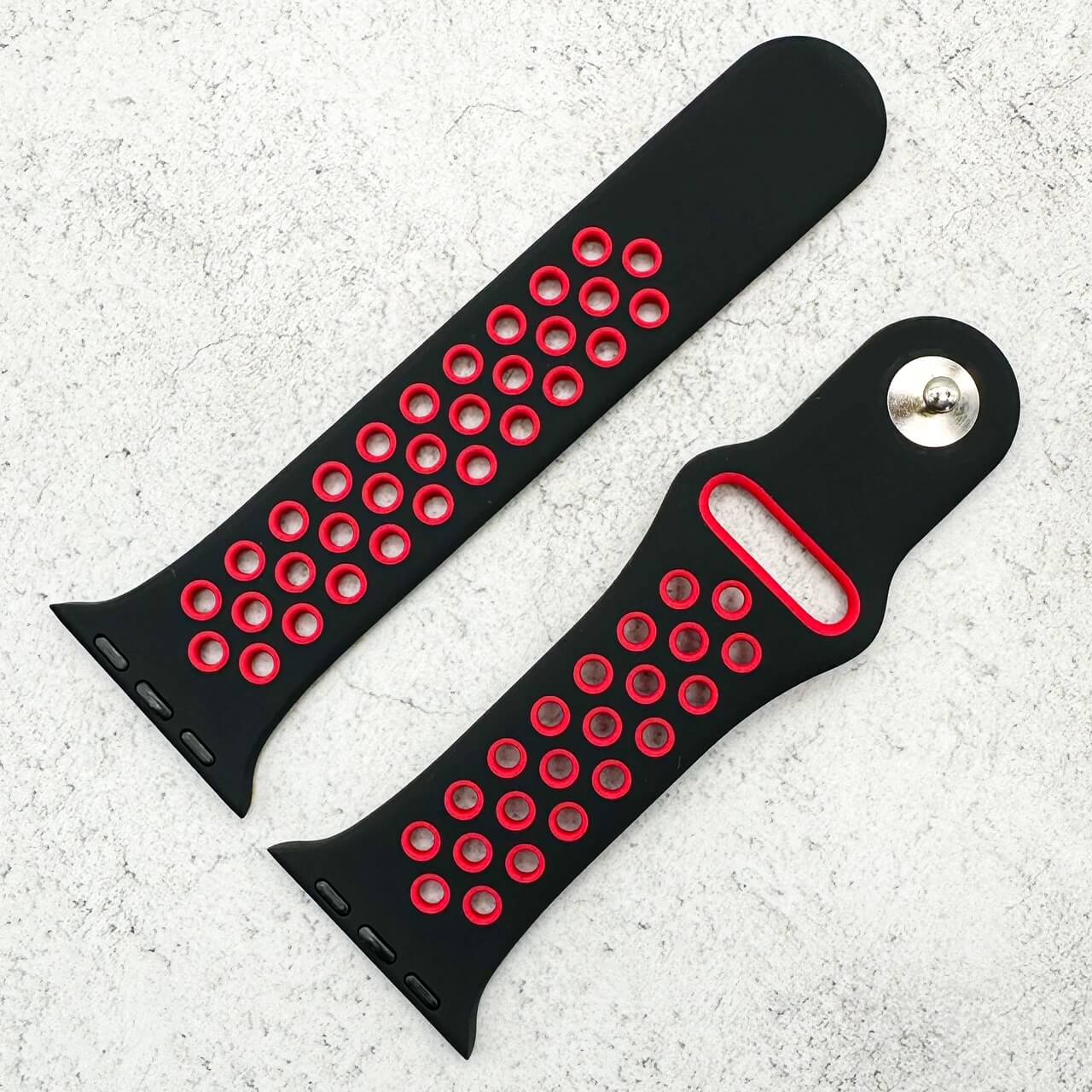 Silicone Sport Watch Strap For Apple Watch | BLACK / RED