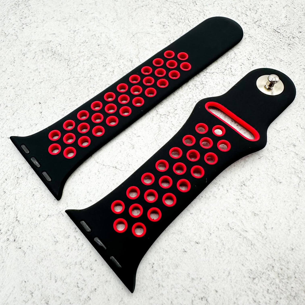 Silicone Sport Watch Strap For Apple Watch | BLACK / RED
